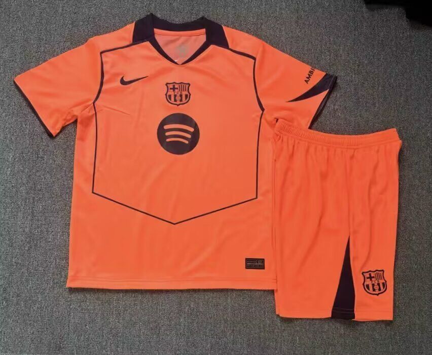 Kids-Barcelona 25/26 Third Orange Soccer Jersey